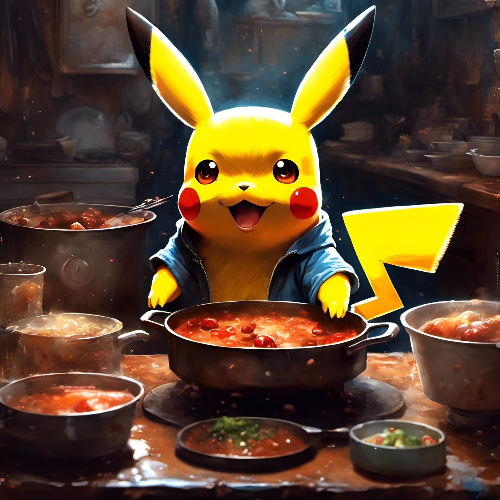 Chibi Pikachu Making Stew in 3D