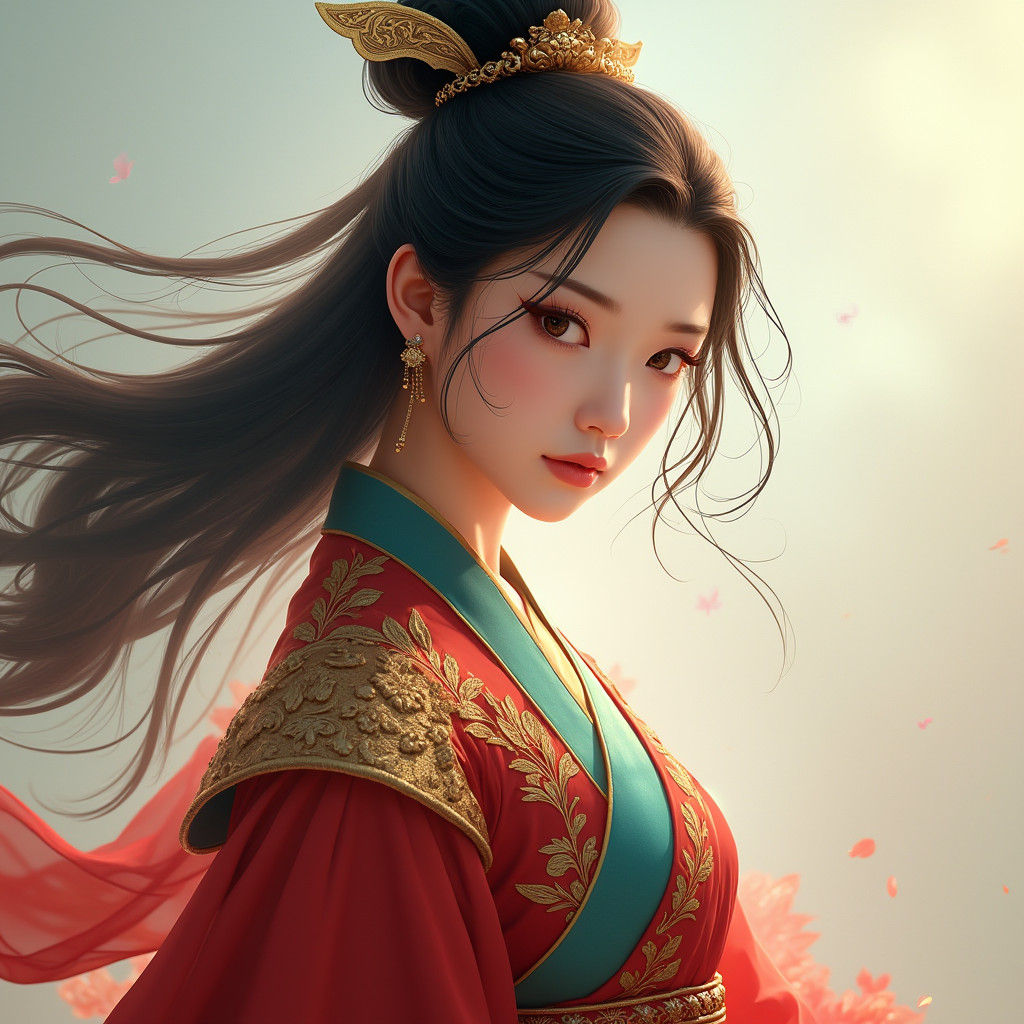 Mulan Portrait in Dramatic Lighting, Ancient Chinese Warrior