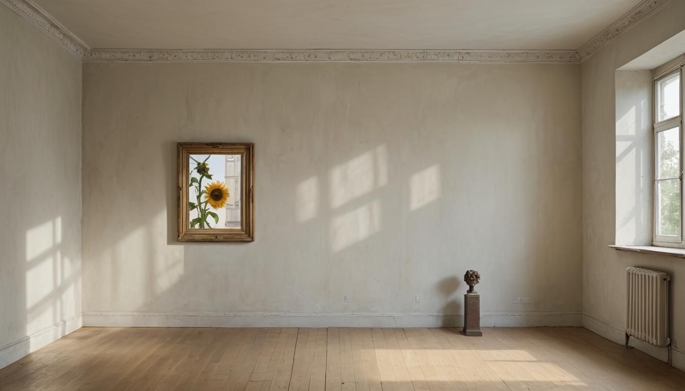 Empty Room with Giacometti-Style Sunflower Sculpture