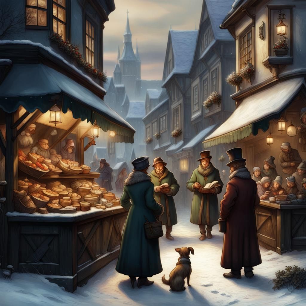 Winter Market Scene in Anton Pieck Style