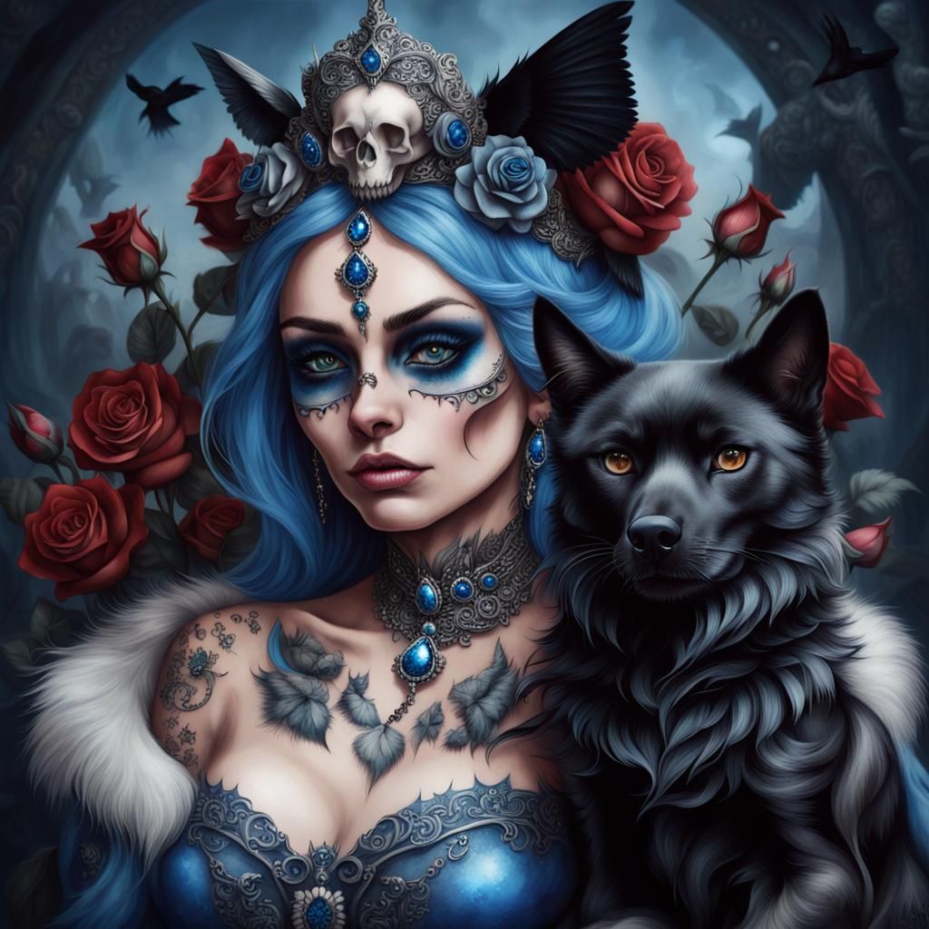 Blue Russian Cat Princess in Dark Fantasy Realm