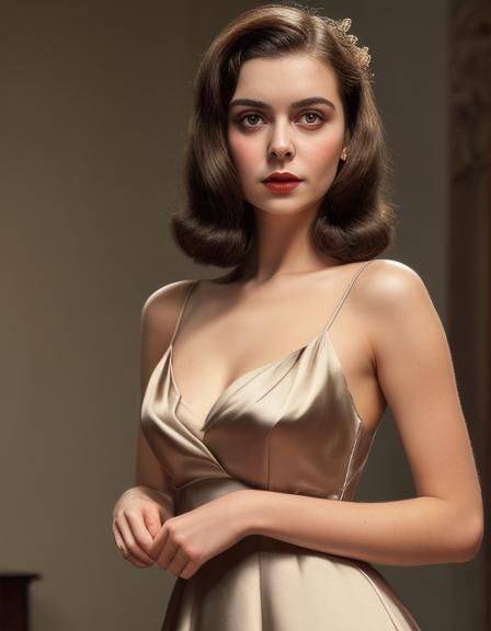 1950s Brunette in Silk Evening Dress