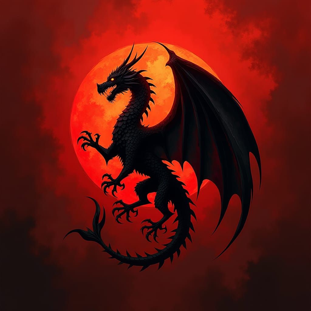 Targaryen Dragon Silhouette on Molten Red Background
