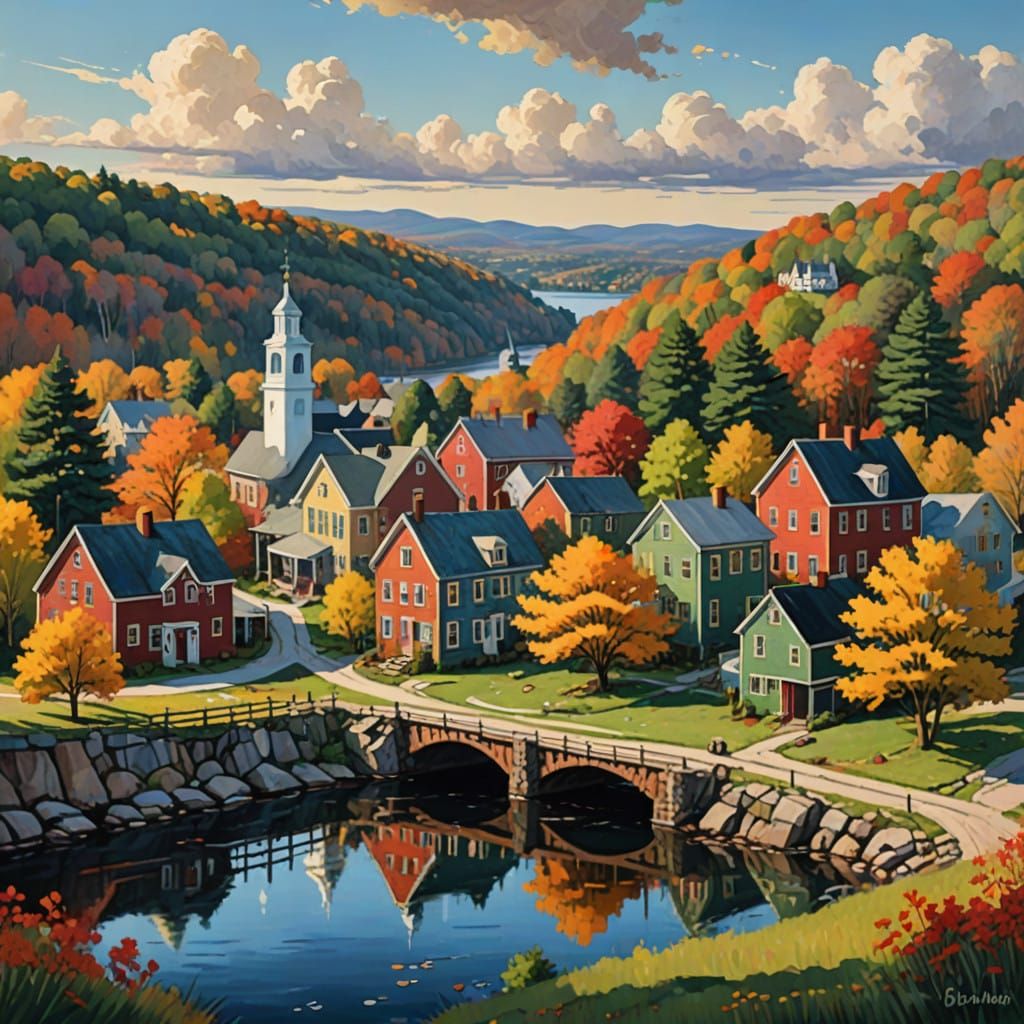 Epic Impressionist Lansing, Massachusetts Landscape in Vibra...