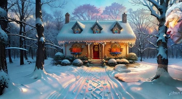 Fantasycore Gingerbread House in Winter Watercolour