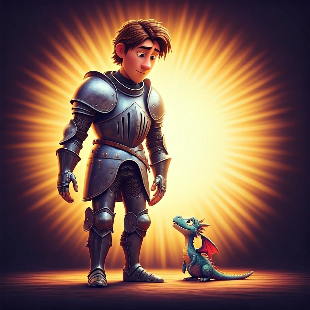 Knight Meets Tiny Dragon in Vibrant Cyberpunk World