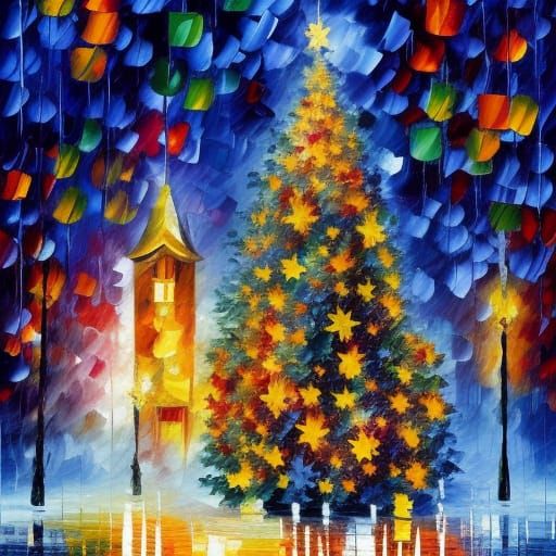 Festive Christmas Tree and Candles as Matte Painting