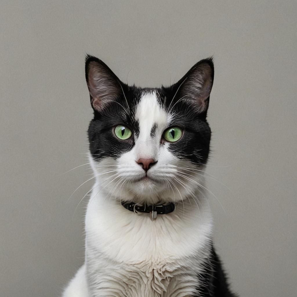 Monochrome Cat Portrait with Piercing Green Eyes