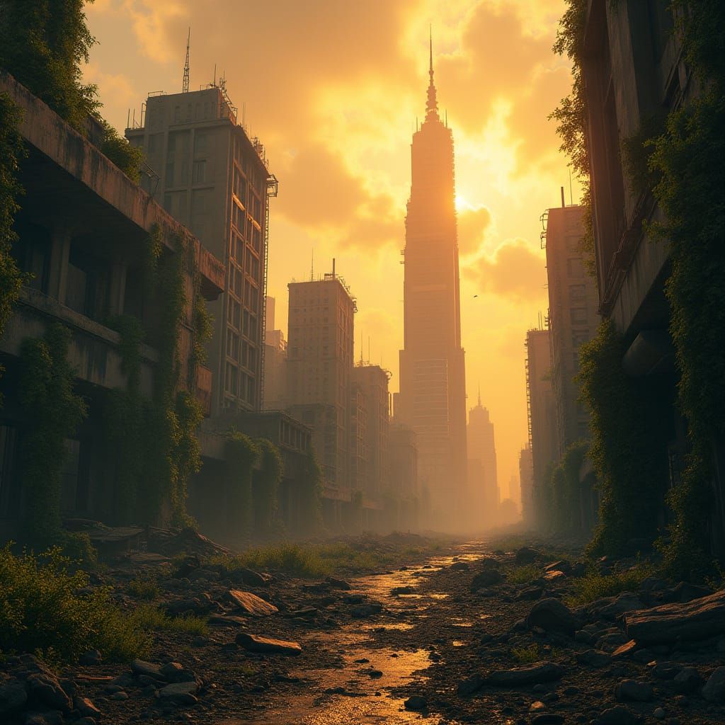 Epic Post-Apocalyptic Cityscape in Ruins, Inspired by Digita...