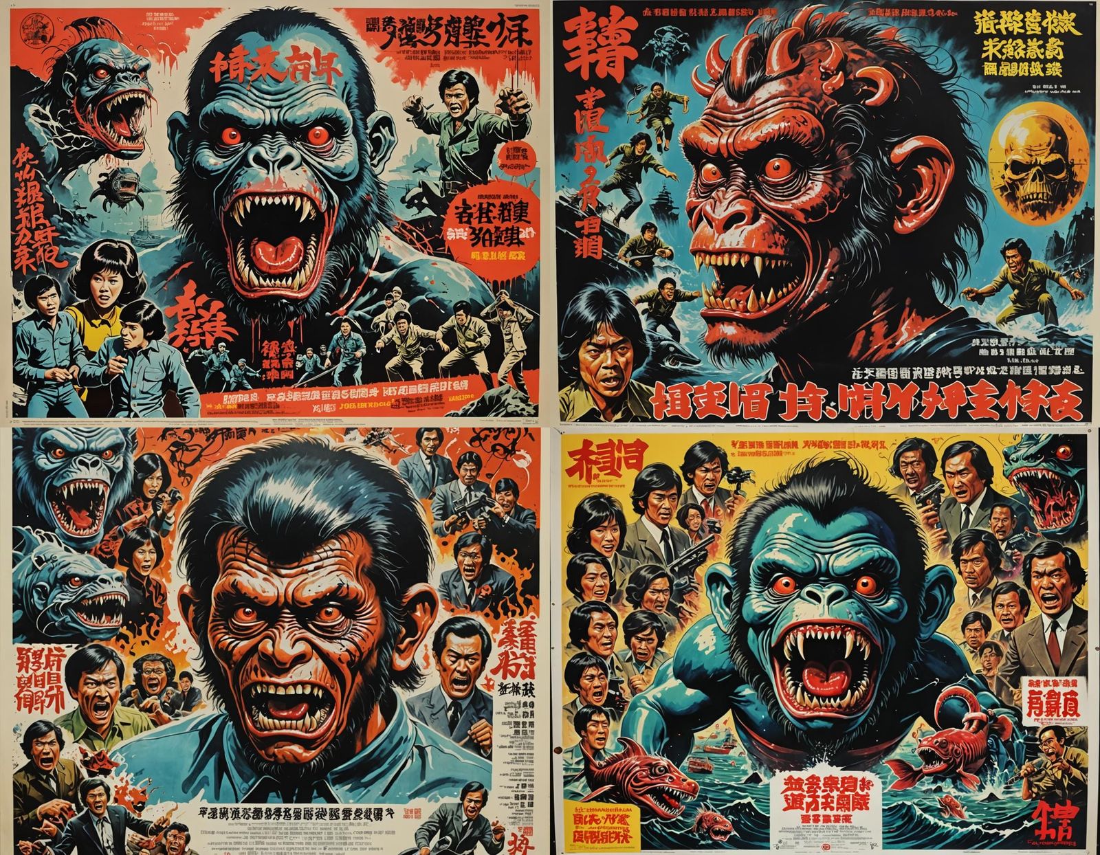 1970s Hong Kong Movie Poster: Monkey Shark Horror