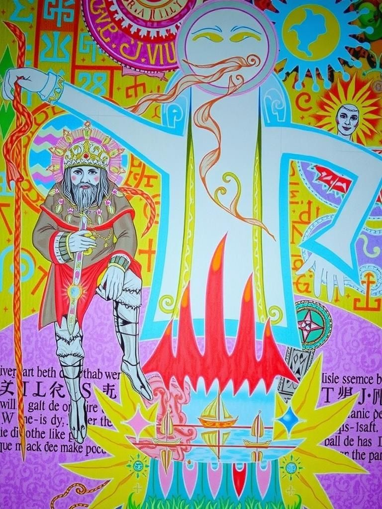 Slavic Magus Conjures Portal with Runes and Staff