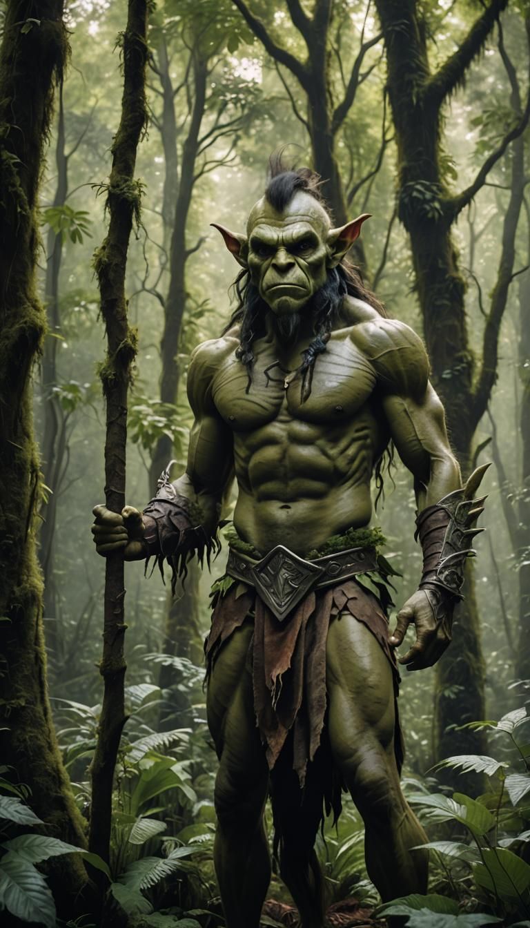 Muscular Goblin Man in Forest, Fantasy Portrait