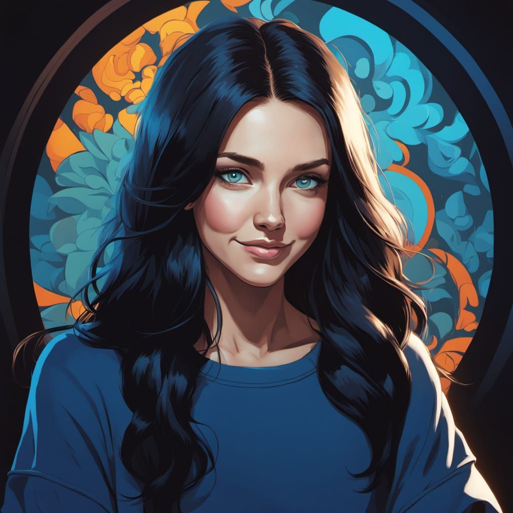 Anime Portrait of Woman with Blue Eyes