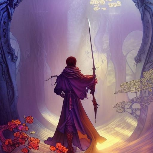 Fantasy Young Man with Sword in Stone