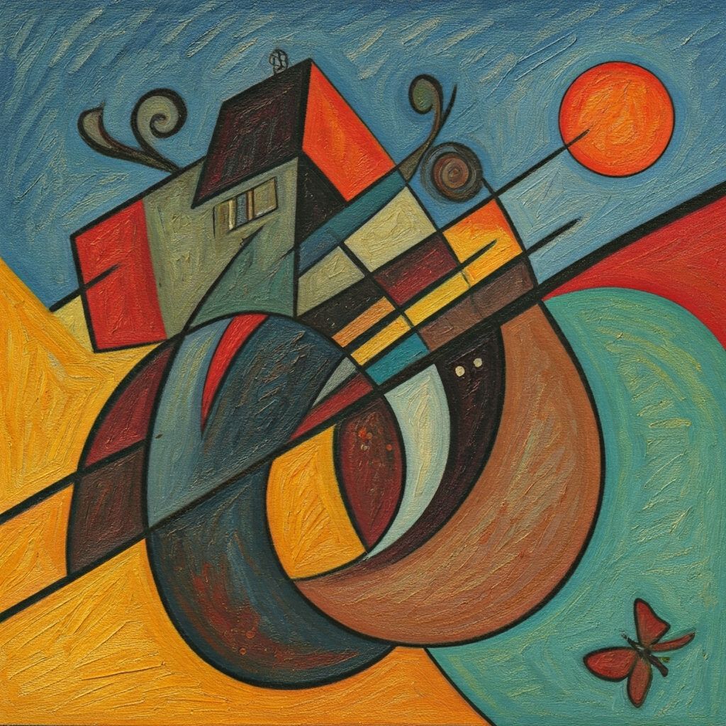 Whimsical Village Inspired by Kandinsky in Naive Art Style