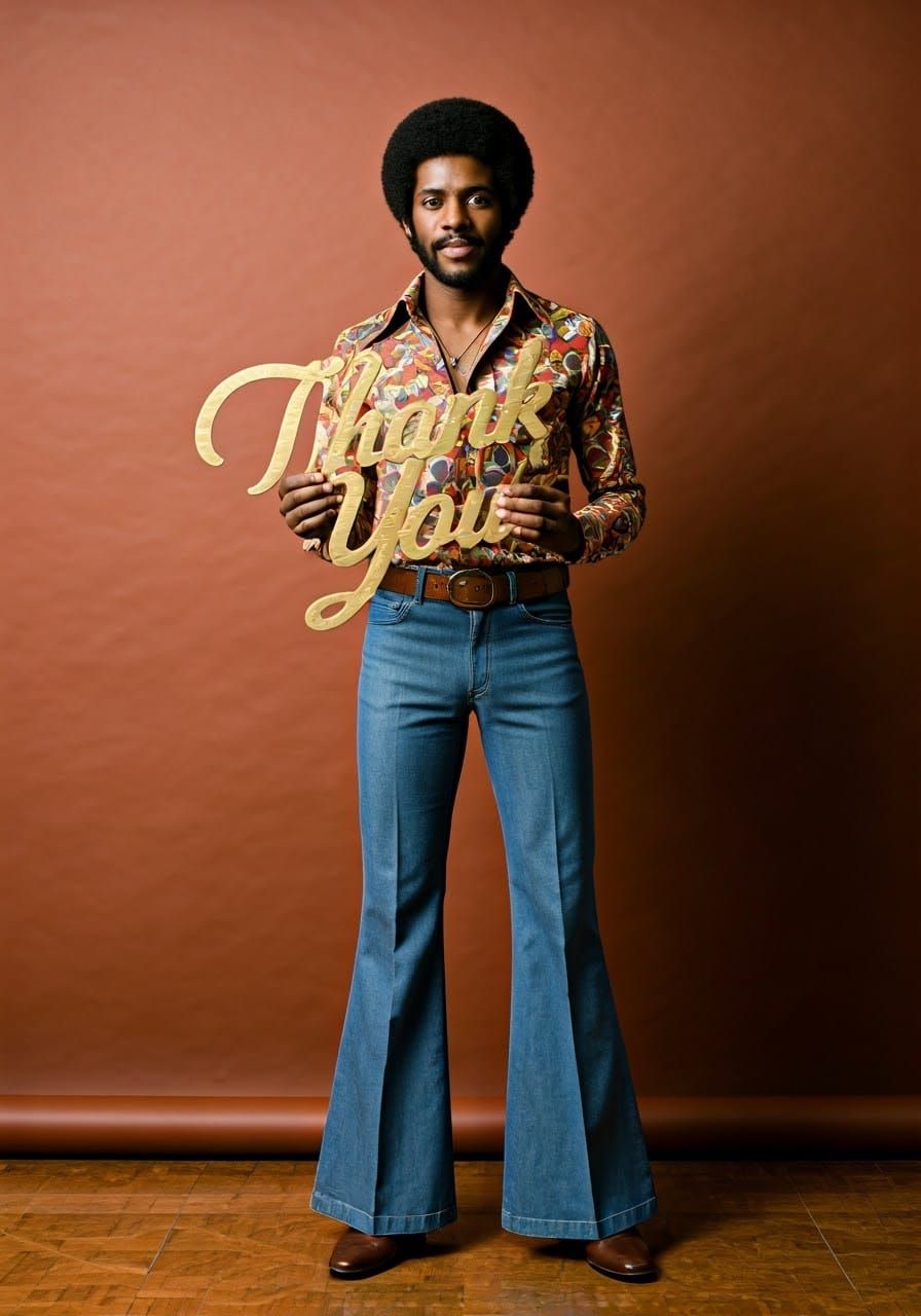 1970s Portrait with Thank You Sign