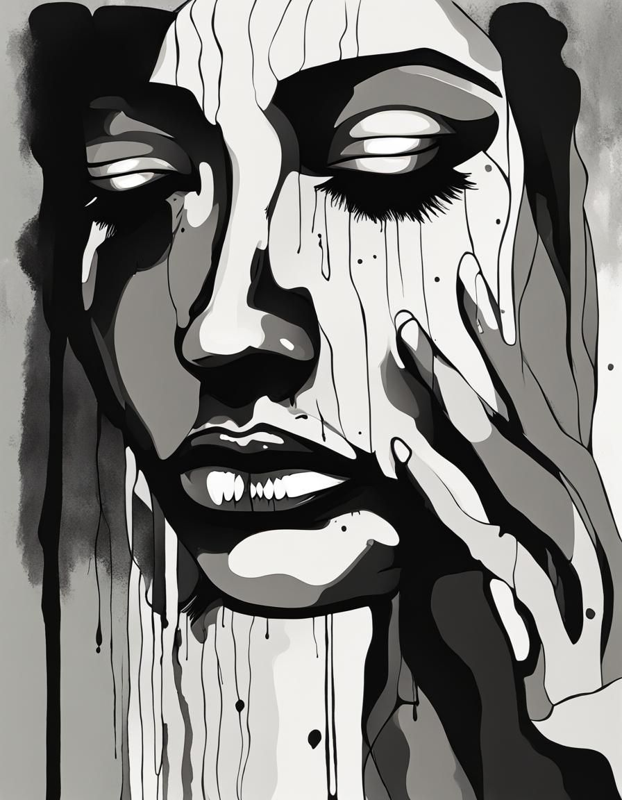 Abstract Black and White Crying Woman Portrait
