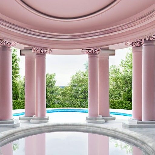 Pink pillars by the pool