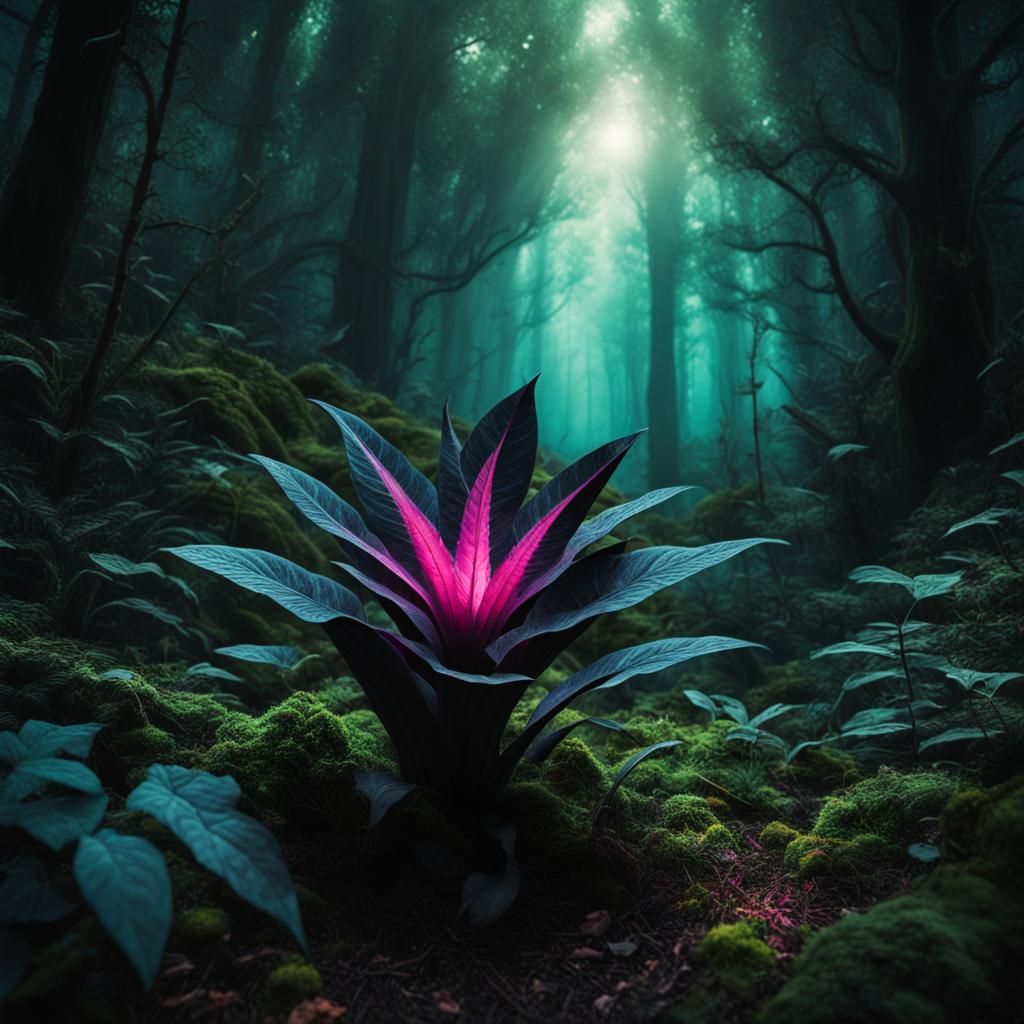 Magical Glowing Plant in Mystical Enchanted Forest