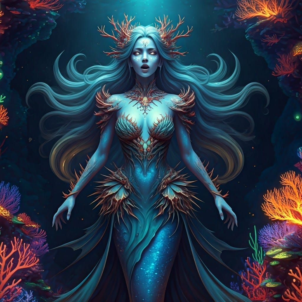 Pearlescent Siren of the Corrupted Reef in Cyberpunk Anime S...