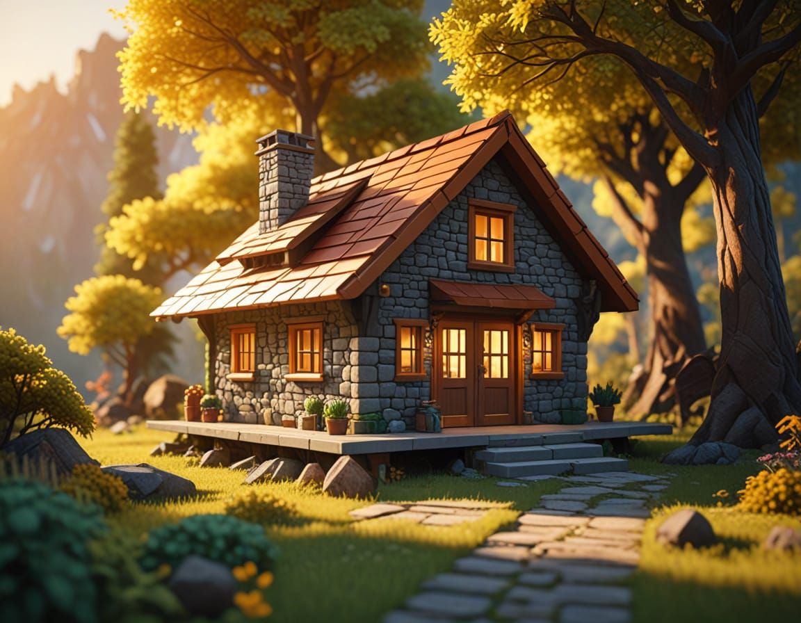 Vibrant Cubist House in Fantastical Landscape