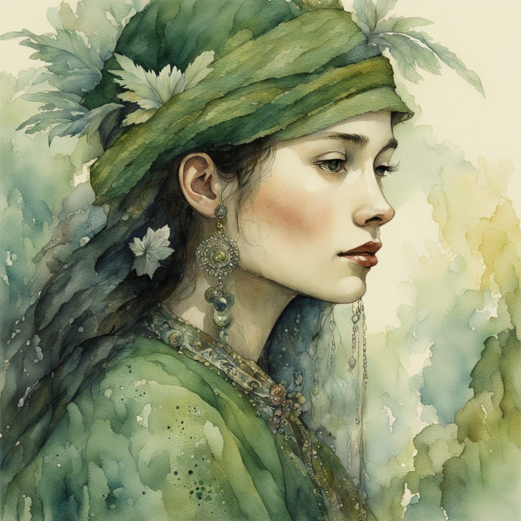 Machu Picchu Female Explorer in Antique Watercolour Style