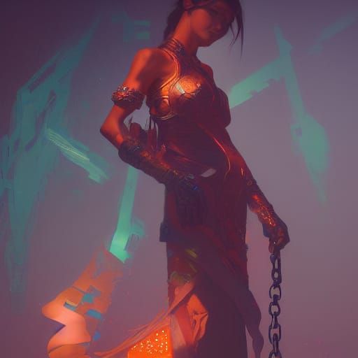 Chained Figure in Dynamic Lighting, Detailed Concept Art