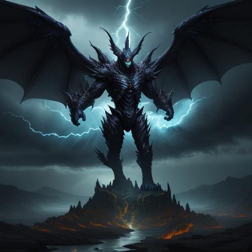 Hybrid Behemoth Titanus Muto in Dark Fantasy Landscape