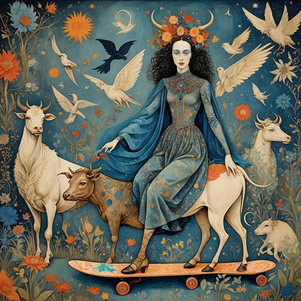 Surreal Fairy Riding Skateboard in Forest