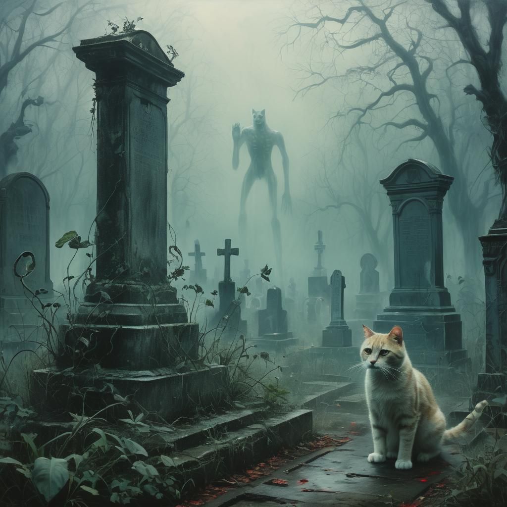 Ghost Cat Confronts Jaguar in Overgrown Cemetery