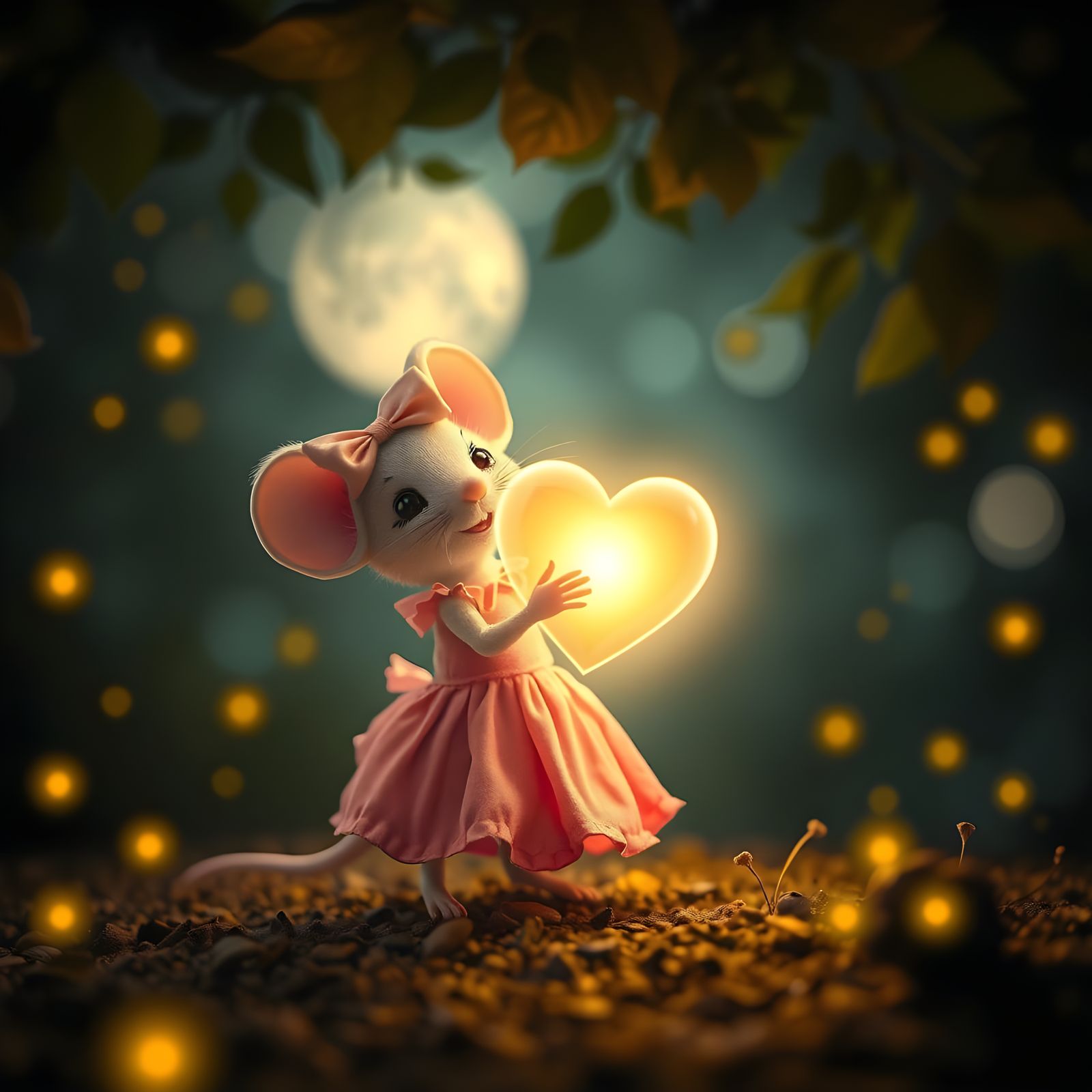 Whimsical Forest Heart Illumination in Pastel Hues