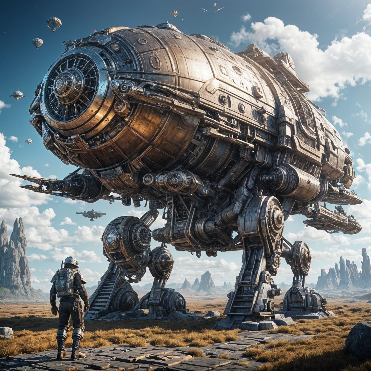 Epic Sci-Fi Explorer with Intricate Airship