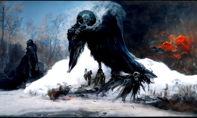 Sinister Wendigo Bird in Dystopian Style