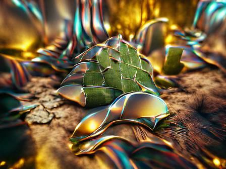 Metallic Leaf Cactus in Synesthetic Landscape