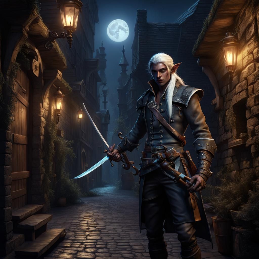 Drow Elf Swashbuckler in Dark Fantasy Alley