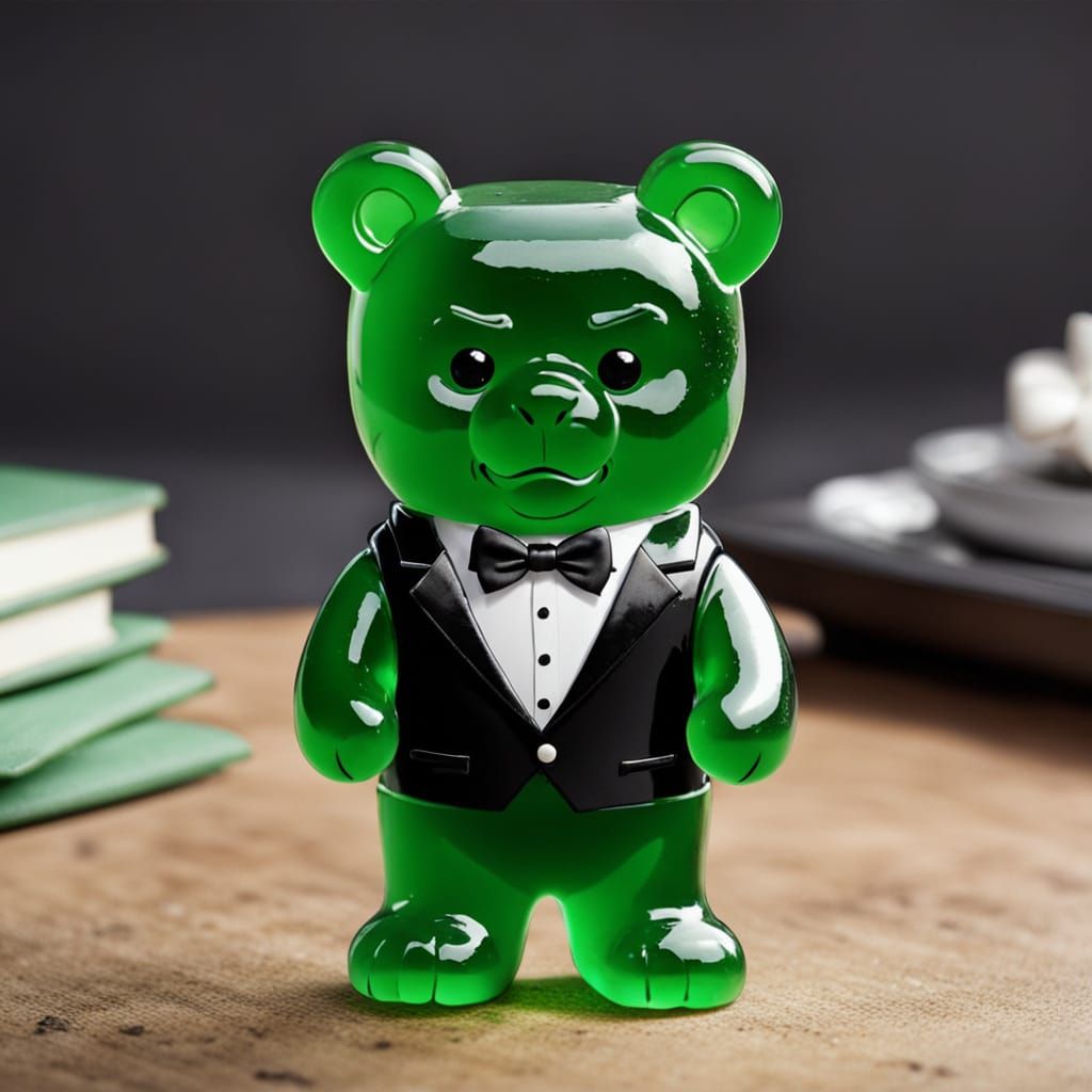A Grumpy Gummy Bear in Formal Attire
