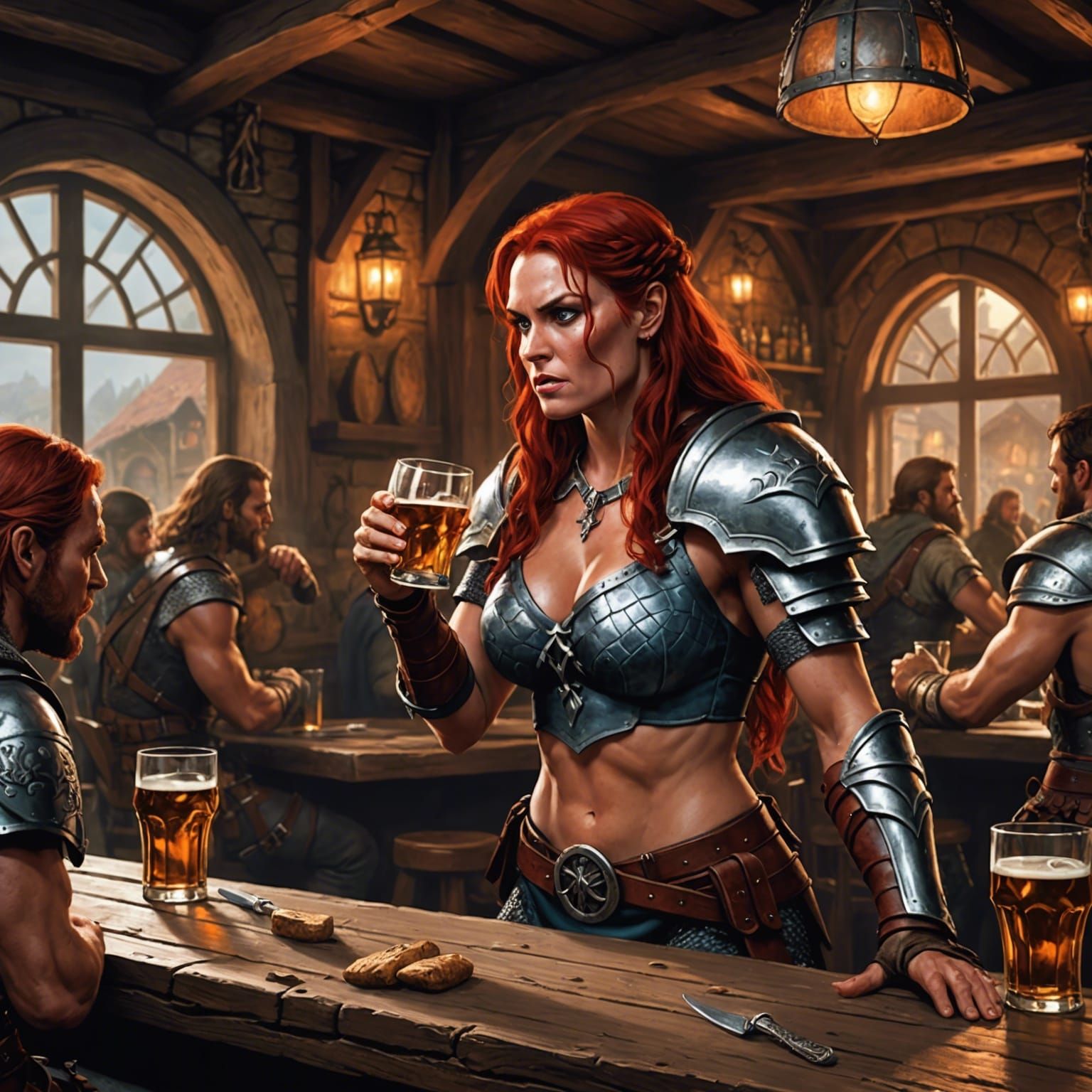 Red Sonja: Tavern Fight in Photorealistic Style
