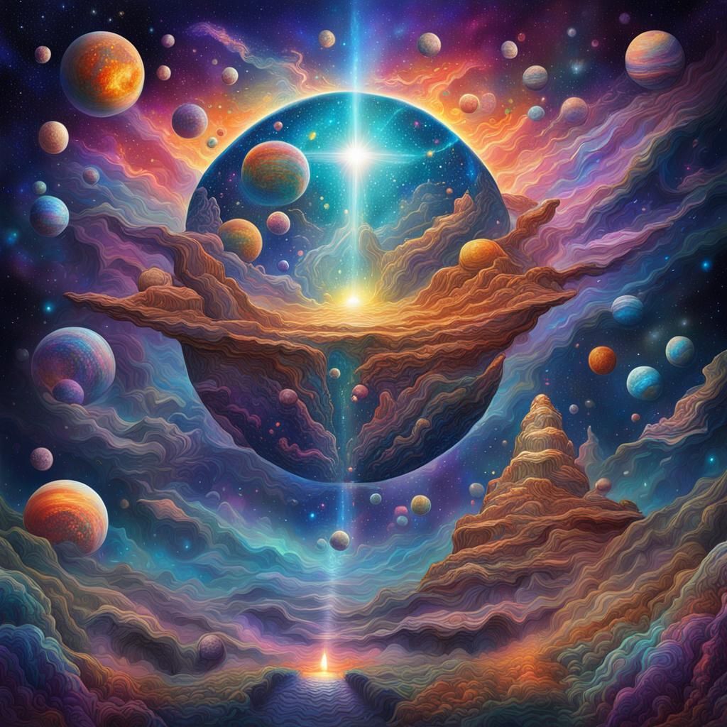 Cosmic Astral Universe Illustration in Mixed Media