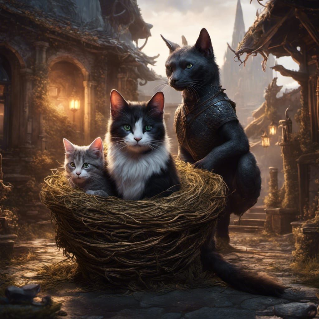 Fantasy Scene with Dragon and Animals