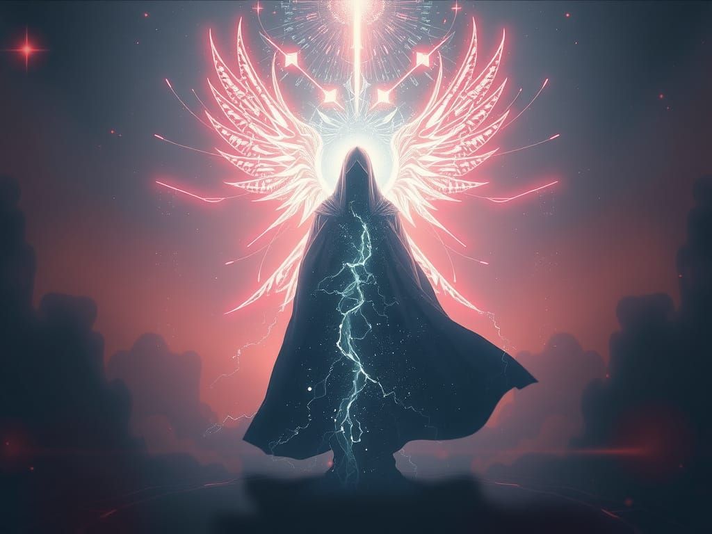 Mystical Figure in Cyberpunk Aura of Light