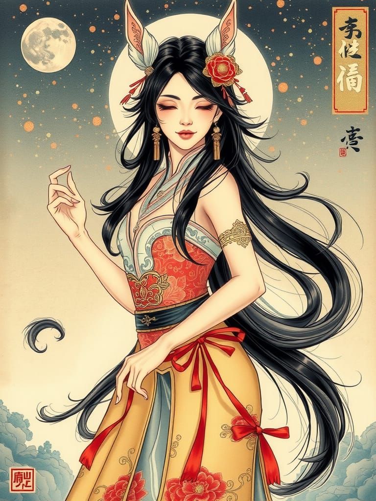 Kitsune Goddess in Traditional Ukiyo-e Style