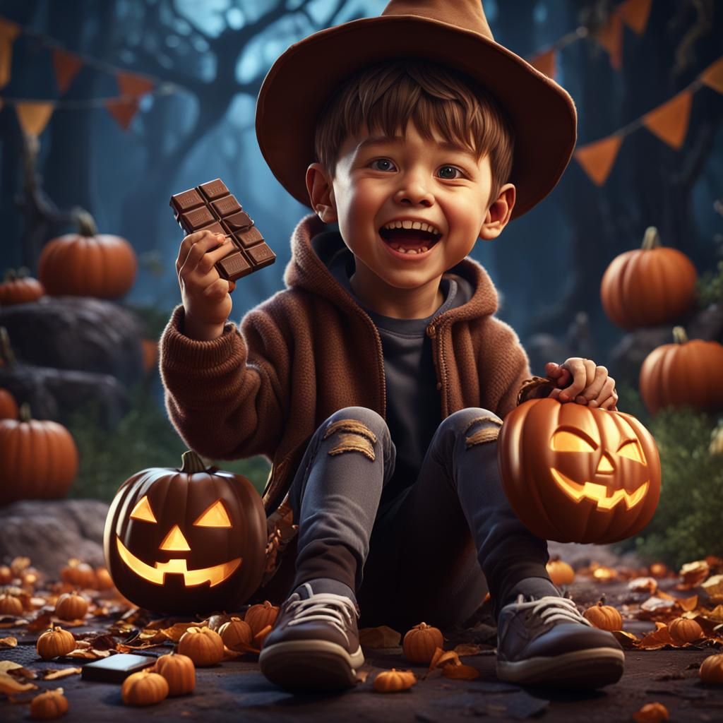 Happy Kid Enjoying Chocolate Candy Bar