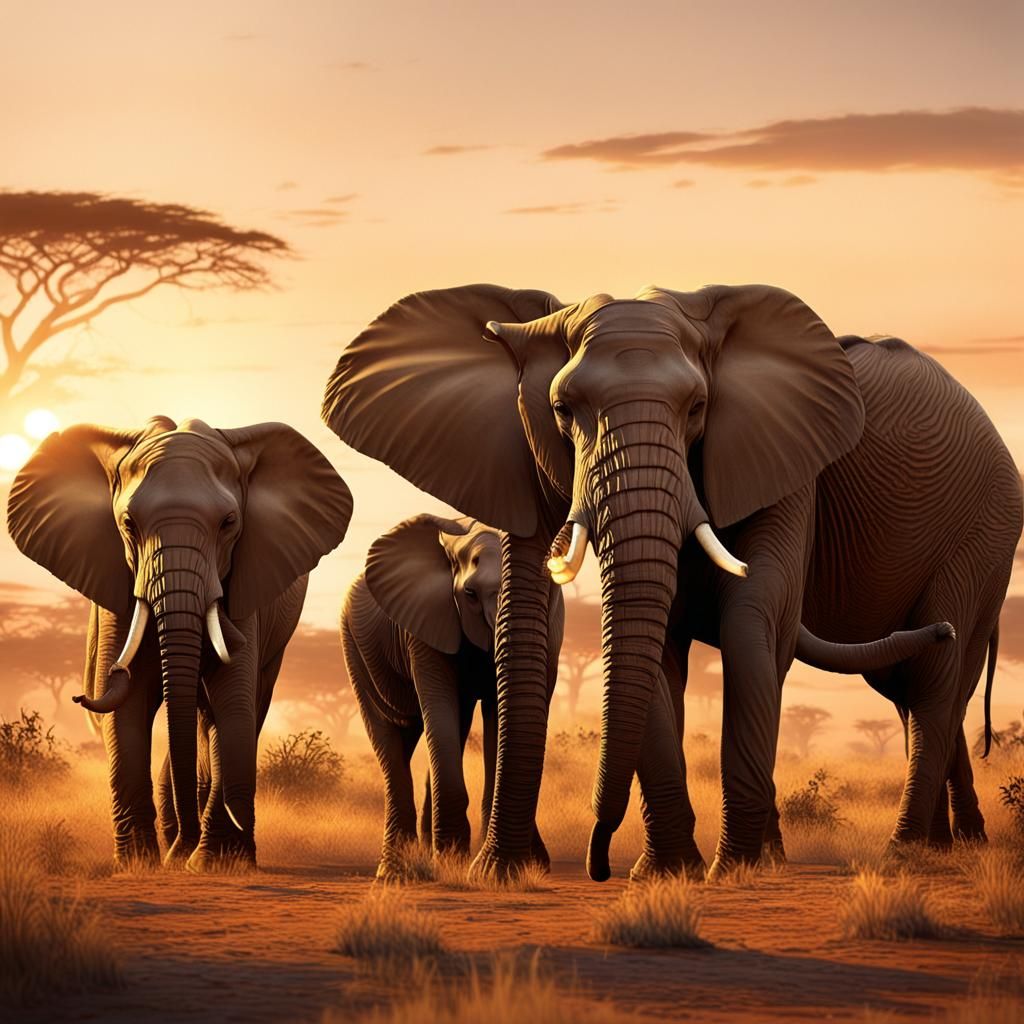 African Elephants Greet the Sunrise: Digital Matte Painting
