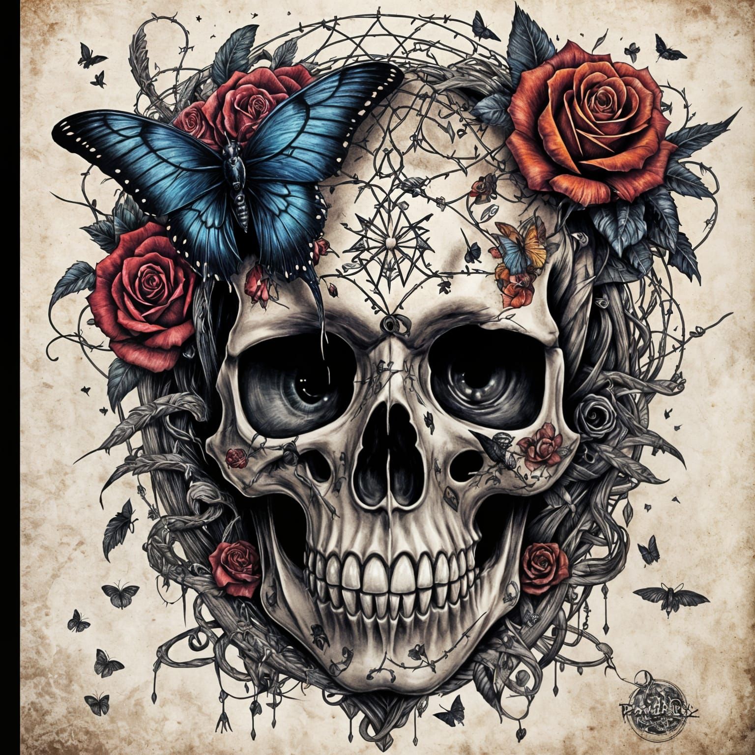 Colorful Death-Themed Flash Tattoo Sheet