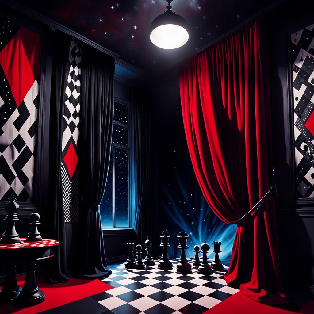 German Expressionist Curtain with Night Sky Design