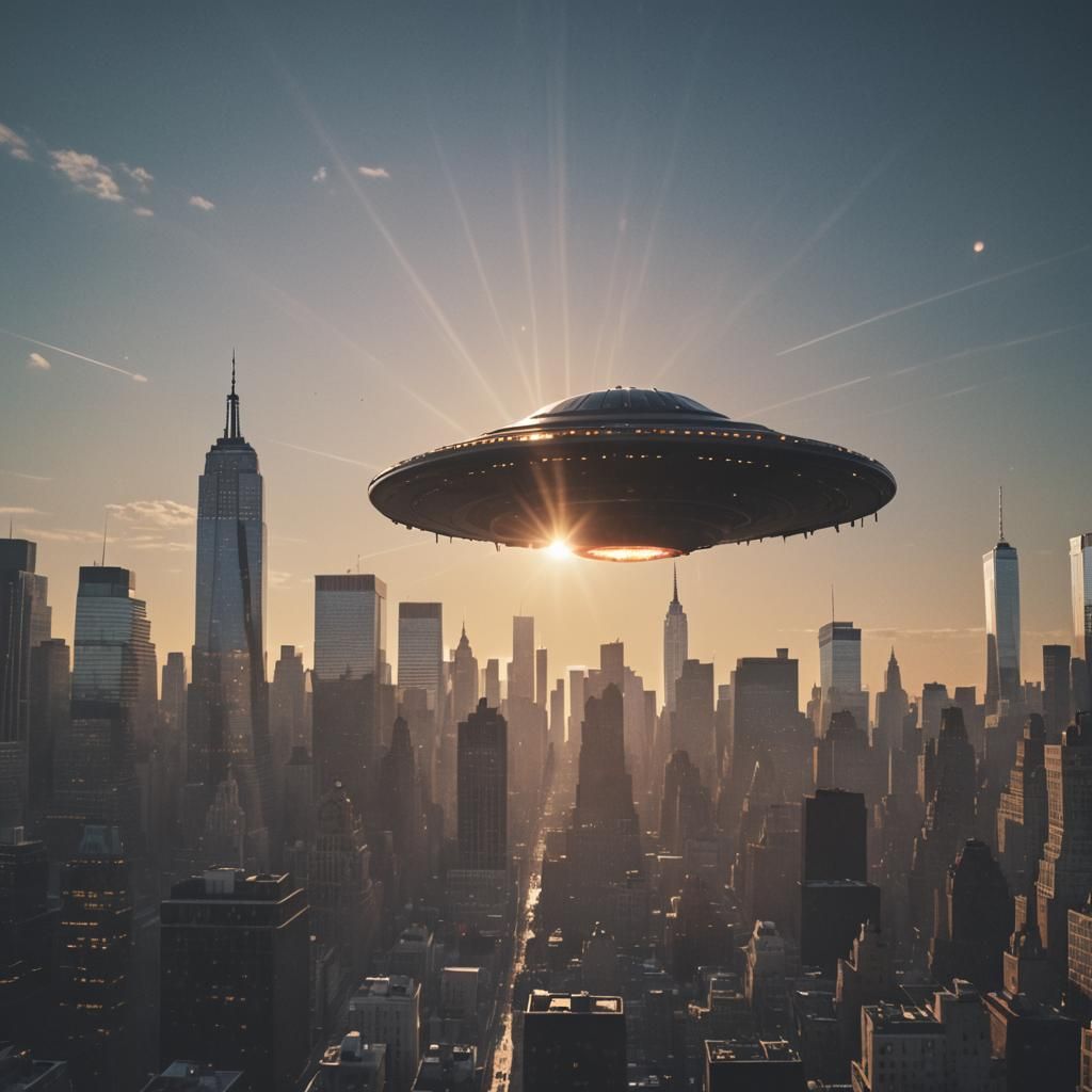 Giant UFO flying over New York,