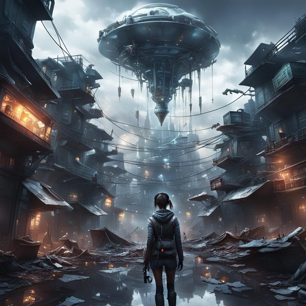 Dystopian Cloud City: Cyberdoctor and Cyborg Girl