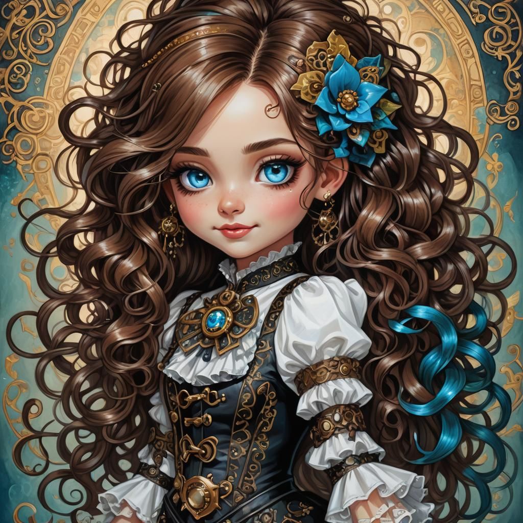 Chibi Punk Girl in Victorian Steampunk Style
