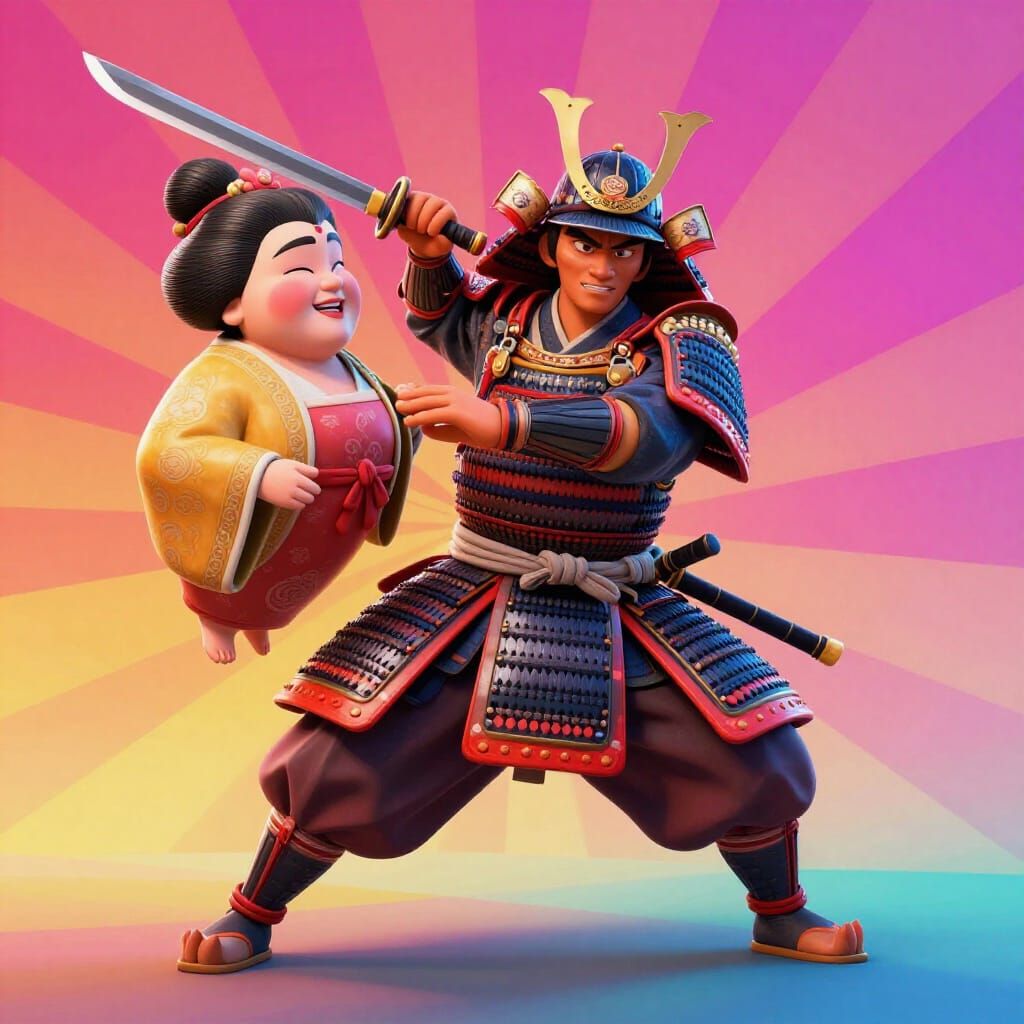 Samurai Decapitates Caricatured Mother-in-Law in 3D Style