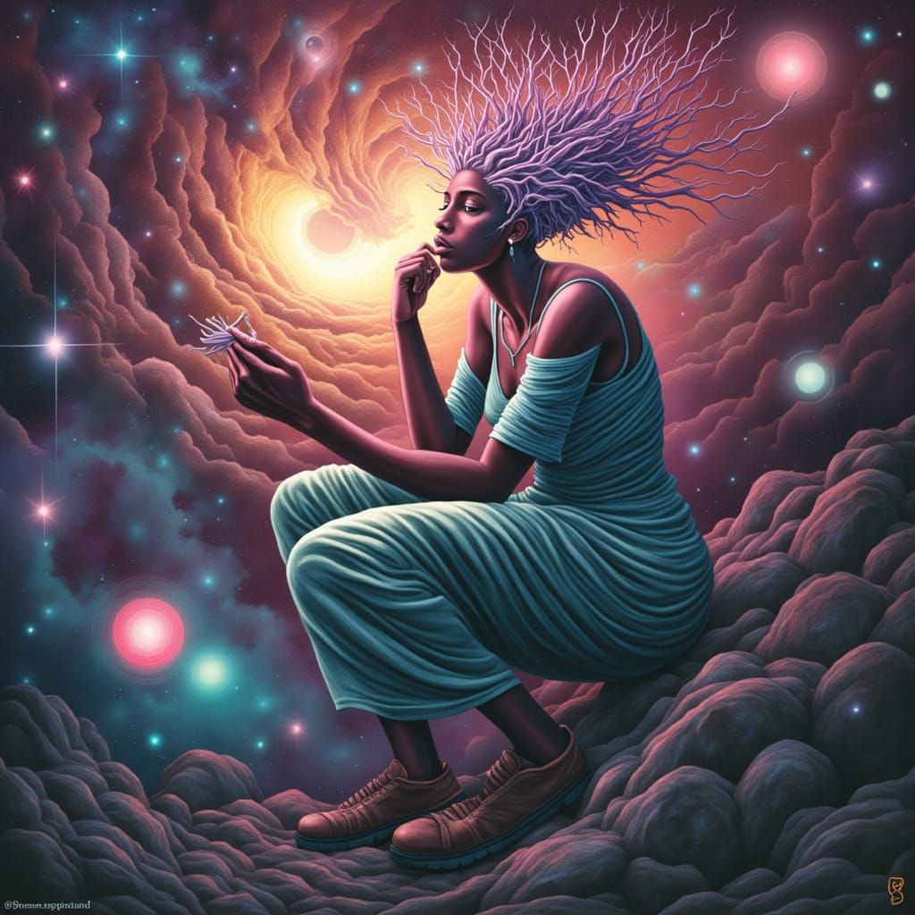 Cosmic Entity in Vibrant, Surreal Aesthetic